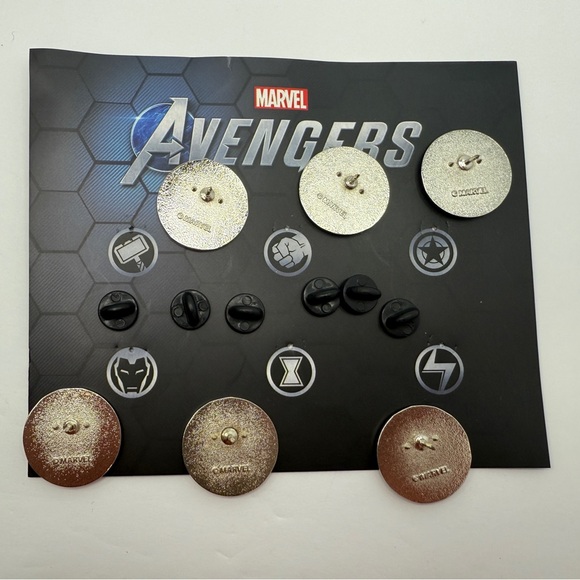Marvel Avengers Pins Video Game Official Silver Badges Set of 6 New 2020 - Picture 2 of 10
